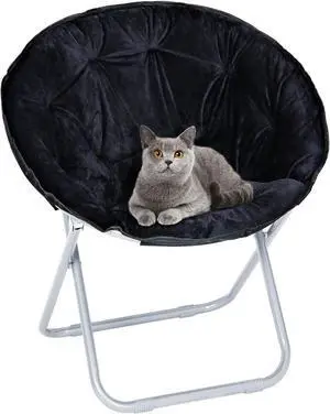 SUPER DEAL Folding Saucer Chair, Adults Kids Portable Faux Fur Round Chair for Living Room Dorm Room Apartment, Black