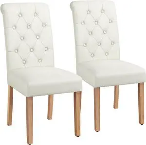 Yaheetech Dining Chairs Set of 2 Fabric Upholstered Dining Room Chairs with Button Tufted High Back and Solid Wood Legs for Kitchen/Living Room/Restaurant, Modern Style, Beige