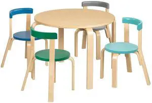 ECR4Kids Bentwood Table and Curved Back Chair Set, Kids Furniture, Contemporary, 5-Piece