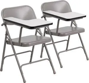 Flash Furniture Rutherford Steel Folding Chair with Right Handed Tablet Arm, Commercial Foldable Conference Room Tablet Arm Chair, Set of 2, Gray