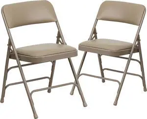 Flash Furniture 2 Pack HERCULES Series Curved Triple Braced & Double Hinged Beige Vinyl Metal Folding Chair