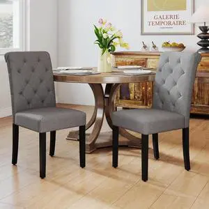 Upholstered Dining Chairs Set of 2,Tufted Parsons Kitchen Chair with Solid Wood Legs, Modern Fabric Side Chair for Dining Room/Restaurant(2pcs,Gray)