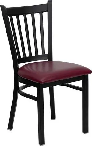 Flash Furniture HERCULES Series Black Vertical Back Metal Restaurant Chair - Burgundy Vinyl Seat