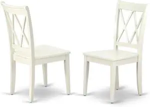 East West Furniture CLC-LWH-W Clarksville Dining Room Chairs - Double Cross Back Wood Seat Chairs, Set of 2, Linen White