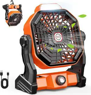 Portable Fan Rechargeable, 10400mAh Battery Operated Powered Fan, Outdoor Camping Fan with Light & Hook, Personal USB Desk Fan, for Bedroom, Table, Home, Office, Tent, Travel