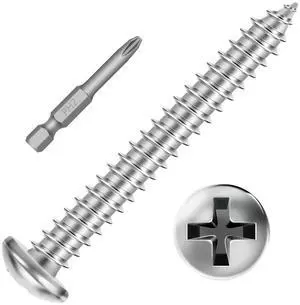 #10 x 1-1/2" (100 PCS) Pan Head Sheet Metal Screws, Round Head Self Tapping Screw, Phillips Drive Wood Screw, Stainless Steel 304, Bright Finish