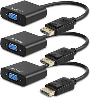 Display Port to VGA 3 Pack Gold-Plated DisplayPort to VGA Converter Adapter (Male to Female) for Computer Desktop Laptop PC Monitor Projector HDTV HP and More