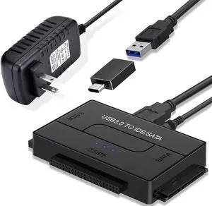 JAENFONG USB C to SATA IDE Adapter - External Hard Drive Adapter Converter Kit for Universal 2.5/3.5 inch HDD/SSD Hard Drive Disk, DVD-ROM/CD-ROM/CD-RW, with USB A Connector & 12V/2A Power Adapter
