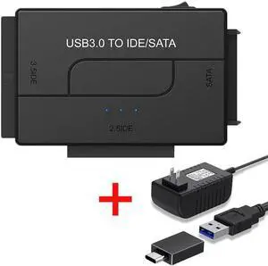 JAENFONG SATA/IDE USB 3.0 Adapter, Hard Drive Reader with USB A and USB C for Universal 2.5"/3.5" Inch External HDD/SSD with 12V 2A Adapter, Support 6TB for Windows and Mac OS