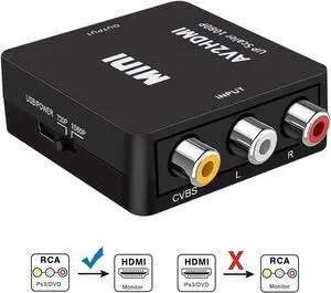 JAENFONG Wnamingtek RCA to HDMI, Composite AV to HDMI Video Audio Converter Adapter Cable with USB Charging Cable Support 1080P for TV/PC/ PS3/ STB/Xbox VHS/VCR/Blue-Ray DVD Players, Black