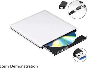 JAENFONG  External DVD CD Blu-ray Drive USB 3.0/USB-C BD 3D Blu-ray Player Portable DVD/CD-ROM BD-ROM Burner. High-Speed Data Transfer, Compatible with PC Laptops Desktops, Silver