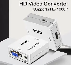 JAENFONG  VGA toHDMI Converter Adapter (Female to Female) With Audio Cable VGA2HDMI Adapter Connector with 3.5mm Audio Port Cable Work for PC Laptop Display Computer Mac Projector, Xbox, HDTV-White