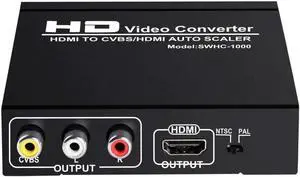 JAENFONG HDMI to HDMI and AV/RCA Converter, 1080p HDTV HDMI to Composite RCA Audio Video A/V CVBS Adapter Converter Box with Power Adapter, Support 1080P, PAL, NTSC for HD TV and Older TV