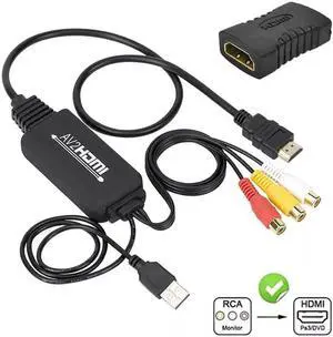 JAENFONG RCA to HDMI, 1080P RCA Composite CVBS AV to HDMI Video Audio Converter Adapter with USB Charging Cable Compatible with PC Laptop Xbox PS4 PS3 TV STB VHS VCR Camera DVD