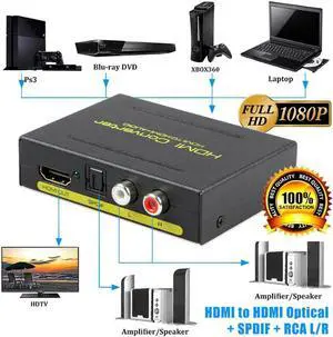 HDMI Audio Extractor, HDMI to HDMI + Optical TOSLINK SPDIF + Analog RCA L/R Stereo Audio Video Splitter Adapter Converter for Blu-ray DVD Player Sky HD Box PS3 PS4 Support 4K@30Hz 1080P Full HD 3D