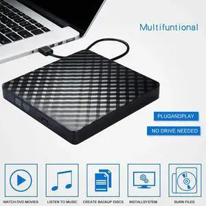 JAENFONG External DVD Drive USB 3.0, Ultra-Slim CD DVD +/-RW Drive, DVD/CD ROM Rewriter Burner Writer for MacBook, Laptop, Notebook, PC Computer -Black