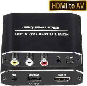 JAENFONG HDMI to RCA Converter, 1080P HDMI to AV 3RCA CVBs Composite Video 3.5mm Aux Audio Adapter Supports PAL/NTSC for TV Stick, PS3, PC, Laptop, Xbox, HDTV, DVD (BlackAluminum Alloy Material)