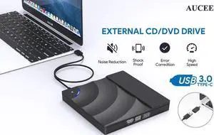 JAENFONG External DVD Drive, USB 3.0 Type-C CD DVD +/-RW Optical Drive USB C Burner Slim CD/DVD ROM Rewriter Writer Reader Portable for PC Laptop Desktop MacBook Mac Windows 7/8.1/10 Linux OS Apple