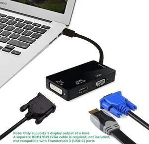 JAENFONG Thunderbolt Adapter Mini DP (Thunderbolt) to HDMI VGA DVI Adapter 4K x 2K HD Mini Displayport Adapter Compatible for MacBook, iMac, Surface Pro - (4K,Black)