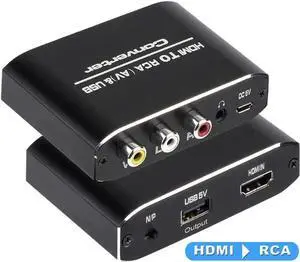 JAENFONG HDMI to RCA Adapter with 3.5mm Aux Audio, HDMI to AV CVBS Composite Video Audio Converter for PS4 Xbox Nintendo Laptop Chromecast DVD Camera to Old TV Monitor