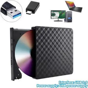 JAENFONG USB 3.0/USB-C DVD Burner Recorder CD/DVD ROM CD RW External Optical Drive External DVD Drive Optical Drive for Laptop PC