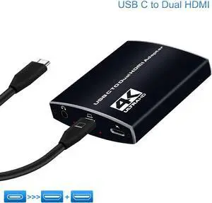 JAENFONG 2 Port USB C Hub to Dual HDMI-4K 60HZ Dual Screen Expansion Type C Docking Station with 100W Power Delivery and 3.5mm Audio Jack For Macbook Laptop Mobile Phone PC