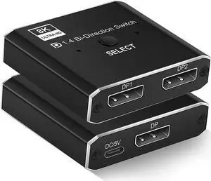 DP Switch 8K DisplayPort Splitter- Aluminum Bi-Directional DP Switcher Splitter 2 Input 1 Output, 2 x 1/1 x 2, Support 8K 4K 3D 1080P for Xbox PS4 Roku HDTV Fire Stick Blu Ray (OZQD)