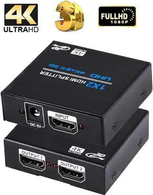 JAENFONG HDMI Splitter 1 in 2 Out - 4K Hdmi Splitter 1x2 Ports v1.4 Powered 4K/2K Full Ultra HD 1080p US Adapter 3D Support
