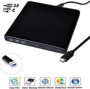 JAENFONG Aluminum External DVD Drive, USB 3.0 Portable CD/DVD+/-RW Drive/ DVD Player for Laptop CD ROM Burner Compatible with Laptop Desktop PC Windows Linux OS Apple Mac, (XD058) Black