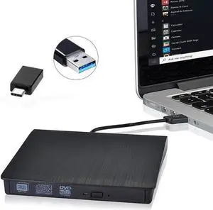 JAENFONG External CD/DVD Drive, USB 3.0 Type-C Portable Optical Slim CD/DVD Burner Player RW Drive Compatible with Desktop PC Windows XP/ 2003/ Vista/ 7/8, Linux, Mac os System(Black)