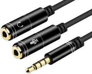 JAENFONG  2-PACK Headphone Splitter, [Hi-Fi Sound, Copper Shell] 3.5mm Male to 2 Dual 3.5mm Female Audio Splitter Cord Nylon-Braided Stereo Y Splitter for iPhone, Samsung, Smartphones, Tablets-Black