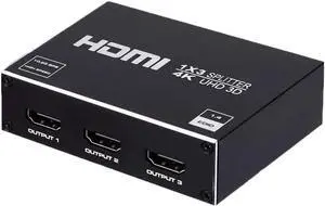 JAENFONG HDMI Splitter 1 in 3 Out,  1x3 Power HDMI Splitter 3 Ports w/AC Adapter, 4Kx2K@30Hz 3D Full HD Distributor for HDTV, STB, PS3, PS3 Pro Blu-Ray DVD Player, Projector Etc
