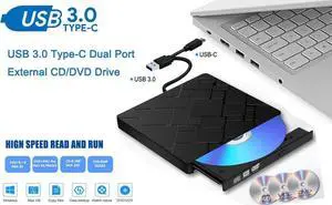 JAENFONG External CD/DVD Drive USB 3.0 Type C Slim Portable High Speed Data Transfer CD/DVD-RW Drive/Writer/Burner/Rewriter/Player for MacBook Pro Laptop/Desktops Win 7/8/10 and Linux OS (Black)
