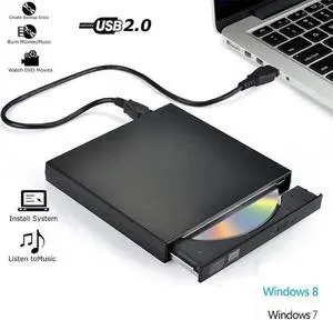 JAENFONG External CD Drive, USB 2.0 Portable CD DVD +/-RW Drive Slim DVD/CD ROM Rewrite Burner Writer with High Speed Data Transfer for PC Desktop Windows 2000/XP/Vista/Windows7/Windows8 (Black)