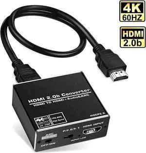 JAENFONG 4K@60Hz HDMI Audio Extractor Splitter,Aluminum Shell 4K HDMI to HDMI Audio Converter + Optical Toslink SPDIF + 3.5mm Audio, HDMI Audio Adapter for Fire Stick, Blu-Ray Player,OZV8-1