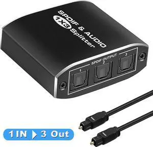 JAENFONG  1x3 Digital Optical Audio Splitter (1 Input 3 Outputs, SPDIF) - Toslink Splitter 1 in 3 Out - for Home Theatre, Xbox, PS4, PS3, DVD, HDTV