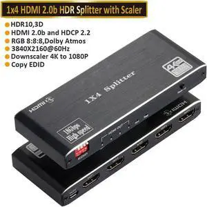 JAENFONG 4K@60Hz HDMI 2.0 Splitter 1 in 4 Out,Support HDCP 2.2,HDR10,EDID,Duplicate,HDR,Dolby Vision Atmos,for Game Xbox PS5 1080p120Hz Roku JAENFONG 4K@60Hz HDMI 2.0 Splitter 1 in 4 Out,Support HDCP 2.2,HDR10,EDID,Duplicate,HDR,Dolby Vision Atmos,for Game Xbox PS5 1080p120Hz Roku