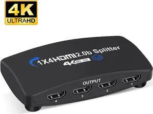 JAENFONG 4K@60Hz HDMI Splitter 1 in 4 Out,1x4 Powered HDMI Splitter for Four Monitors w/Power Adapter, 4K@60Hz 4 Monitors Duplicate/Mirror for PS4 Fire Stick HDTV JAENFONG 4K@60Hz HDMI Splitter 1 in 4 Out,1x4 Powered HDMI Splitter for Four Monitors w/Power Adapter, 4K@60Hz 4 Monitors Duplicate/Mirror for PS4 Fire Stick HDTV