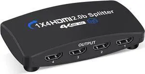 JAENFONG  4k@60hz HDMI Splitter, 1 in 4 Out, Ultra HD 4K @ 60 Hz 1x4 HDMI Supports 3D, HDCP2.2, HDR, 4K@60Hz, 1080P@144Hz, RGB 8:8:8 Compatible with Xbox PS5/4/3 Blu-Ray Player Fire Stick Roku