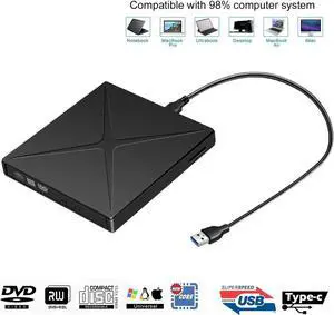 JAENFONG External DVD Drive USB 3.0/Type-C Portable Pop-up CD/DVD+/-RW Burner Player USB C Superdrive CD ROM Support SD Card Reader for Laptop Mac MacBook Pro Air Windows Desktop PC