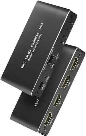 JAENFONG  8K@60H HDMI Splitter 1x3 , 1 in 3 Out HDMI Splitter Audio Video Distributor 3D & 8K 4K 120Hz EDID Box Support 48Gbps, HDCP 2.3, RGB 4:4:4 for HDTV, STB, DVD, PS3, Projector Etc JAENFONG  8K@60H HDMI Splitter 1x3 , 1 in 3 Out HDMI Splitter Audio Video Distributor 3D & 8K 4K 120Hz EDID Box Support 48Gbps, HDCP 2.3, RGB 4:4:4 for HDTV, STB, DVD, PS3, Projector Etc