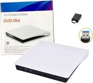 JAENFONG External CD/DVD Drive for Laptop, USB 3.0 Ultra-Slim Portable Burner Writer Compatible with Mac MacBook Pro/Air iMac Desktop Windows 7/8/10/XP/Vista (White)