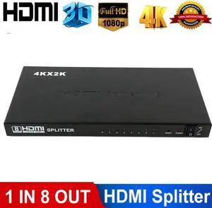 JAENFONG 4K 8-Port HDMI Splitter V1.4 High Speed Full HD Hub Repeater Compatible with Ps4 / Xbox One/Fire TV/Apple TV/Sky Box/Stb/DVD/Laptop/Blue ray (8 Port HDMI Splitter)