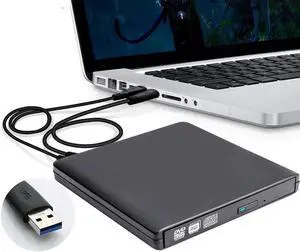 JAENFONG Aluminum External DVD Drive, USB 3.0/Type-C Portable CD/DVD +/-RW Drive Slim Optical Burner Writer Rewriter, High Speed Data Transfer for Laptop Notebook Desktop PC MAC OS Windows , Black