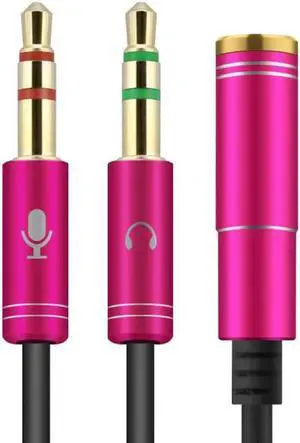 JAENFONG  (2 Pack) Headphones Y Cable Splitter Adapter for Computer, 3.5mm Female to 2 Male Premium Gold-Plated Corrosion-Resistant Audio Mic Y Cable for Headset Connecting to PC- 1Ft/30cm,Rose Pink