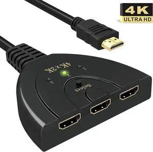 JAENFONG HDMI Switch, 3 Port 4K HDMI Switch 3x1 Switch Splitter with Pigtail Cable Supports Full HD 4K 1080P 3D Player
