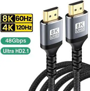JAENFONG 8K HDMI 2.1 Cable 10FT, 48Gbps High Speed 3D 8K60 4K120 144Hz eARC RTX 3090 HDR10 4:4:4 HDCP 2.2&2.3 Dolby Compatible with Playstation 5/PS5, Xbox Series X, Roku/Fire/Sony/LG