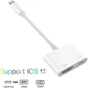 JAENFONG Lighting to HDMI Adapter Compatible with iPhone XS, XR, X 8/7/Plus iPad iPod, Naiyaa Lighting Digital AV Adapter with Lighting Charging Port for HD TV Monitor Projector 1080P (White)