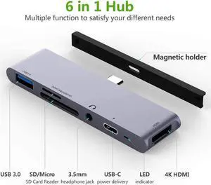 JAENFONG USB C HUB, 6-in-1 USB C Hub Adapter with Aux 3.5mm Headphone Jack, 4K HDMI, SD/TF Card Reader, USB 3.0, USB-C PD Charging Compatible for iPad Pro 11/12.9 2018 2020, iPad Air 4, MacBook Pro