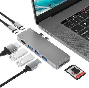 JAENFONG Mac USB C Hub Adapter, USB Type C Multi-port Hub MacBook Pro 2019 2018-2016, MacBook Air 8-in-2 with Thunderbolt 3, USB-C 100W PD, 4K HDMI, microSD/SD Card Reader, 3xUSB3.0